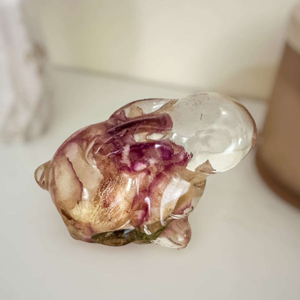 Eternal Blossom Bunny: Resin Rose Keepsake Bunny for Nature Lovers