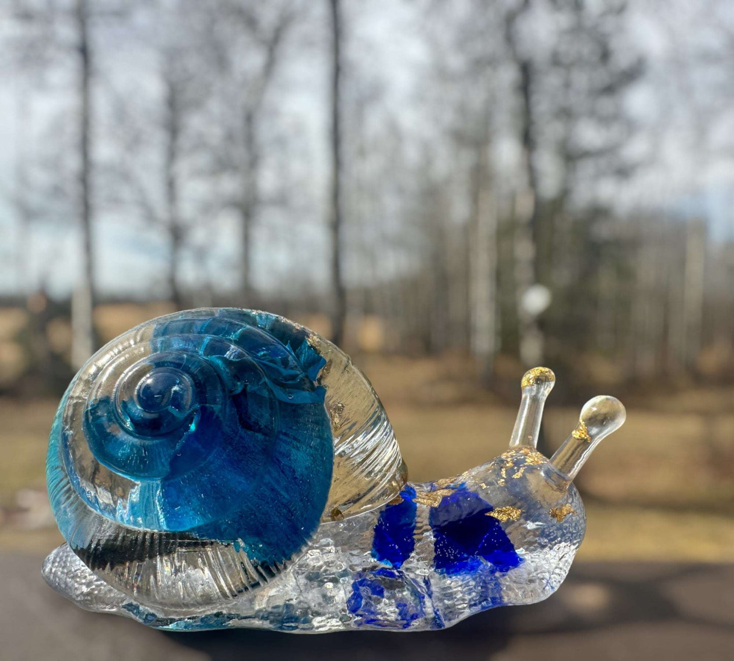 Azure Bloom Snail - Handmade Resin Snail with Dried Blue Rose