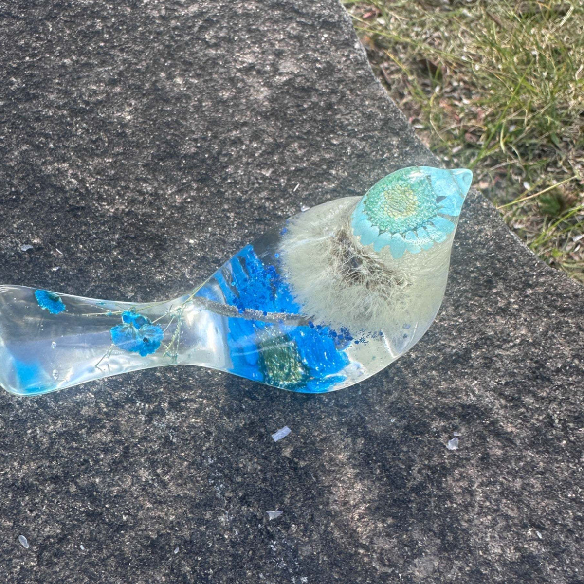 Wish Blue Bird: Petal Whispers & Dreams Handmade Resin Floral Bird