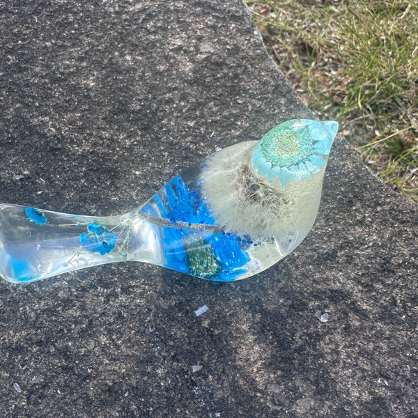 Wish Blue Bird: Petal Whispers & Dreams Handmade Resin Floral Bird