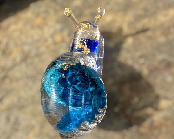 Blue Rose Bloom Snail - Handmade Resin Snail with Dried Blue Rose