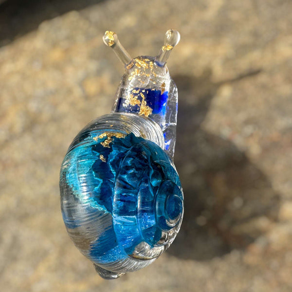 Blue Rose Bloom Snail - Handmade Resin Snail with Dried Blue Rose