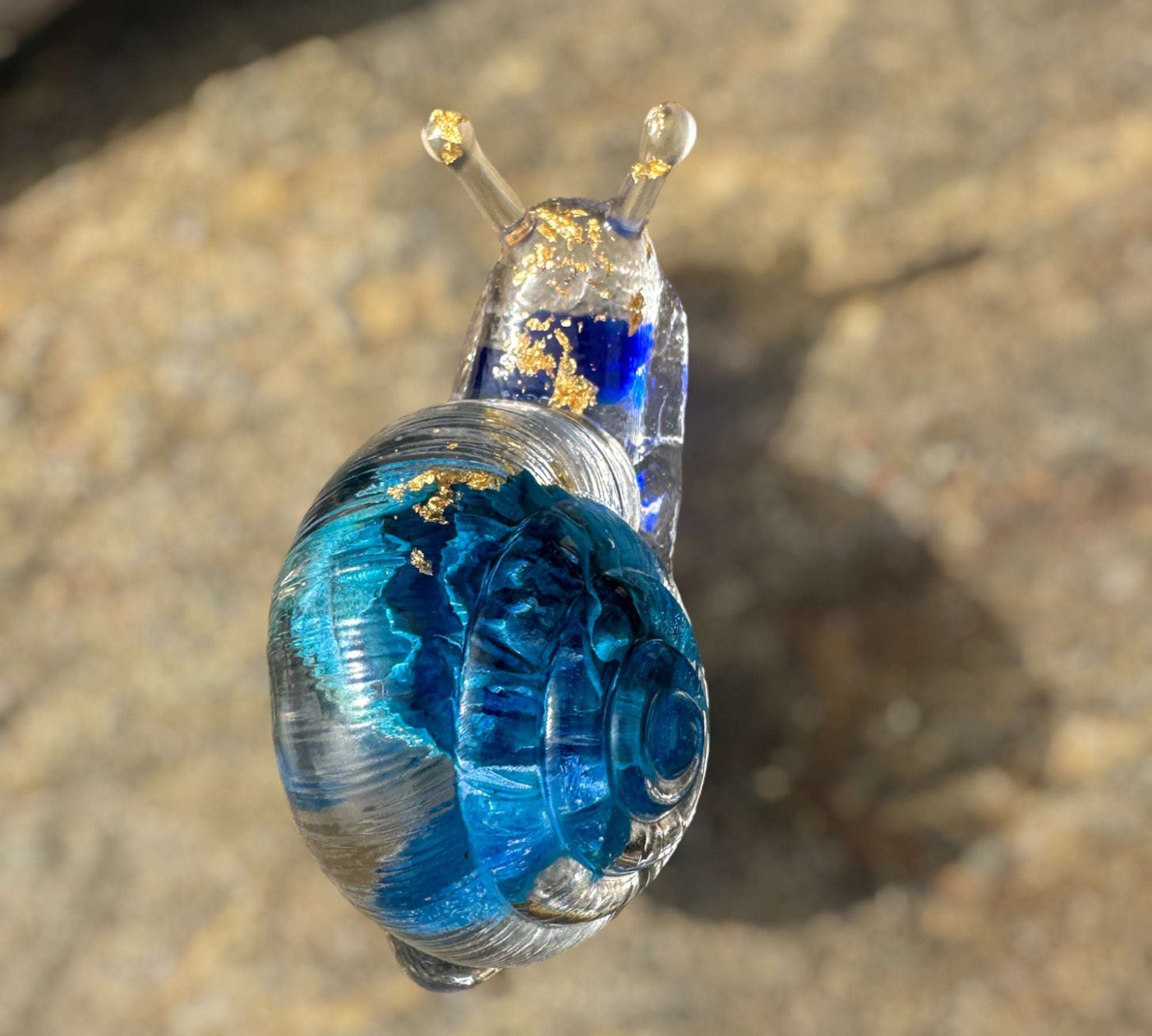 Blue Rose Bloom Snail - Handmade Resin Snail with Dried Blue Rose