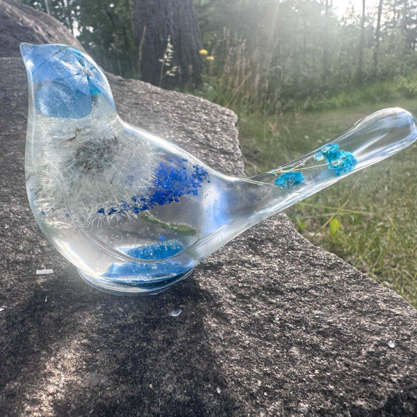 Wish Blue Bird: Petal Whispers & Dreams Handmade Resin Floral Bird