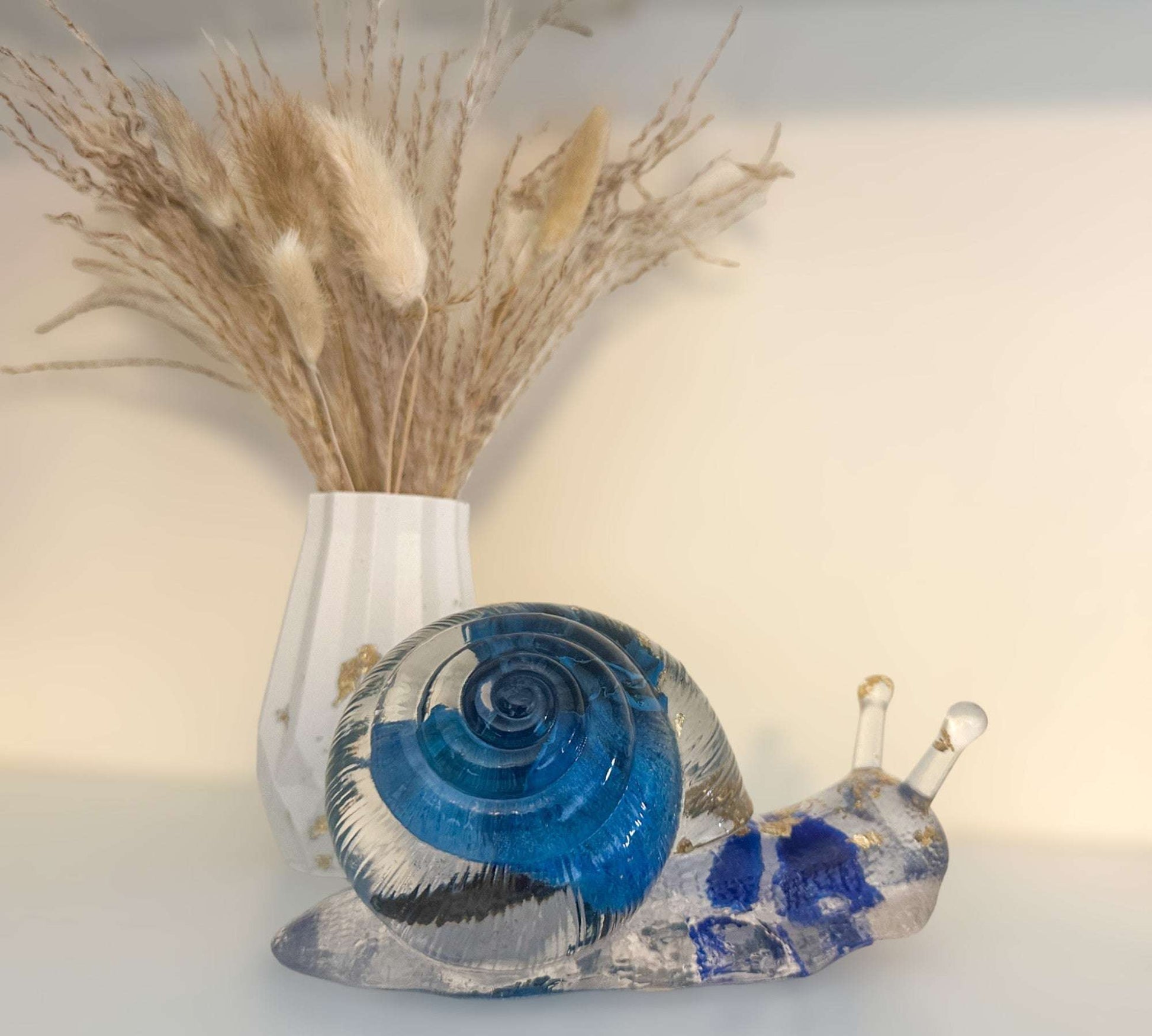 Blue Rose Bloom Snail - Handmade Resin Snail with Dried Blue Rose