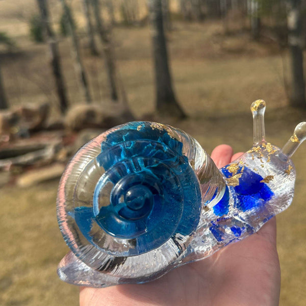 Blue Rose Bloom Snail - Handmade Resin Snail with Dried Blue Rose