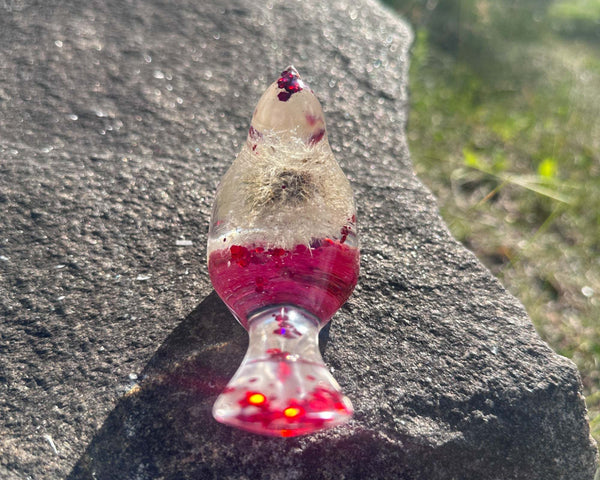 Wish Bird: Dandelion Dreams & Floral Whispers Handmade Resin Red Bird
