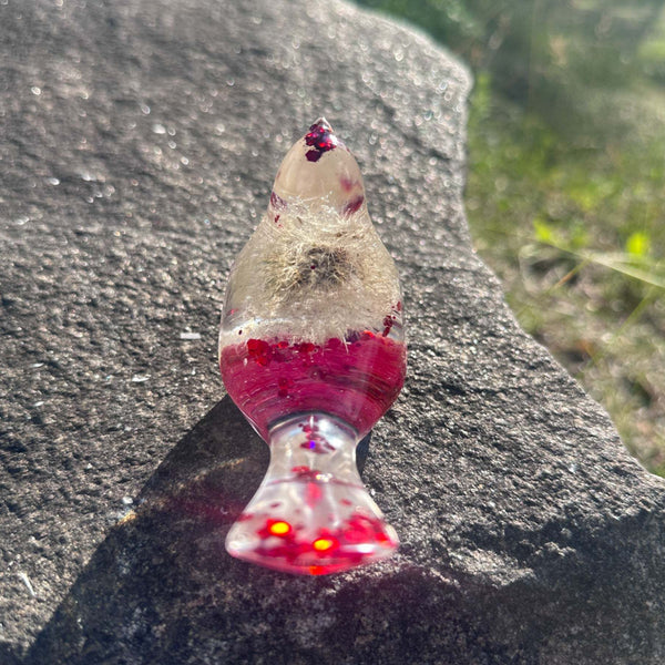 Wish Bird: Dandelion Dreams & Floral Whispers Handmade Resin Red Bird