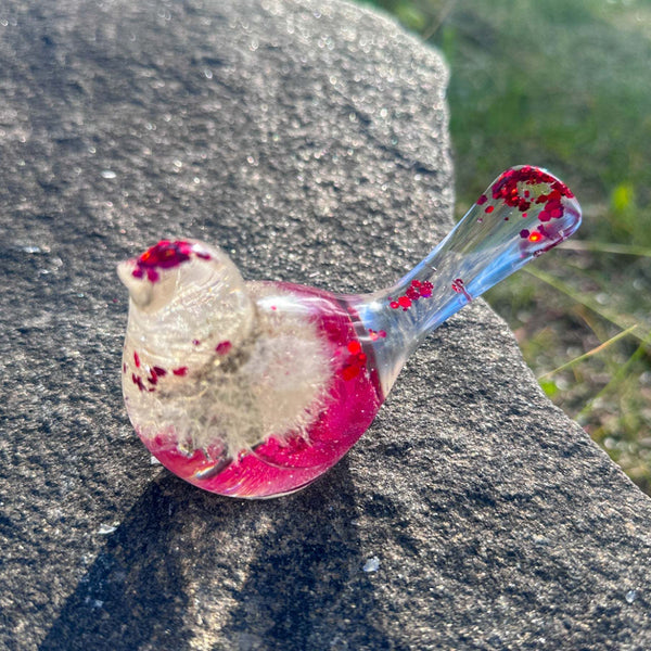 Wish Bird: Dandelion Dreams & Floral Whispers Handmade Resin Red Bird