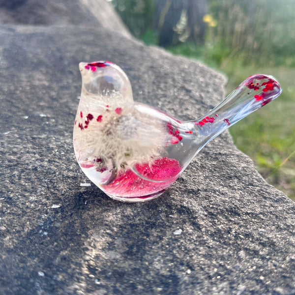 Wish Bird: Dandelion Dreams & Floral Whispers Handmade Resin Red Bird