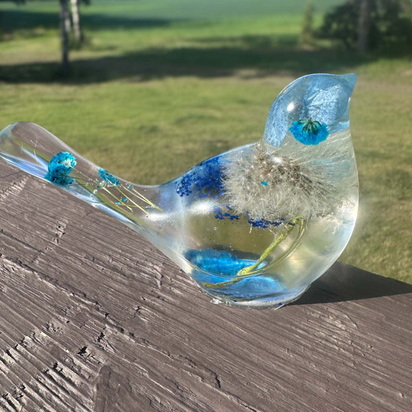 Wish Blue Bird: Petal Whispers & Dreams Handmade Resin Floral Bird