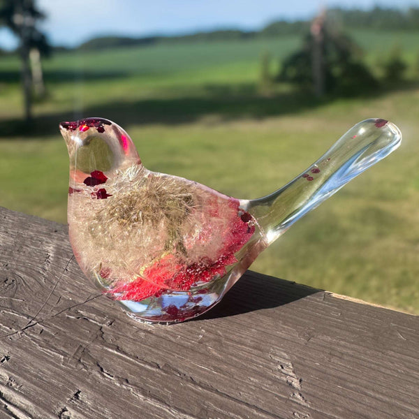 Wish Bird: Dandelion Dreams & Floral Whispers Handmade Resin Red Bird
