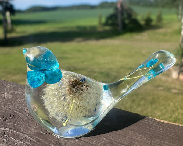 Wish Blue Bird: Petal Whispers & Dreams Handmade Resin Floral Bird