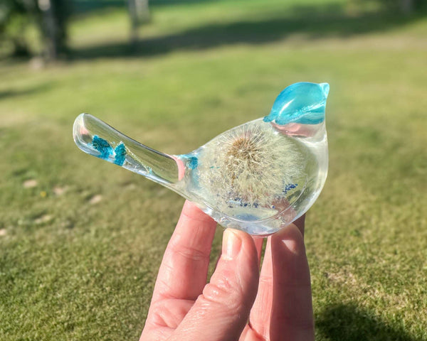 Wish Blue Bird: Petal Whispers & Dreams Handmade Resin Floral Bird