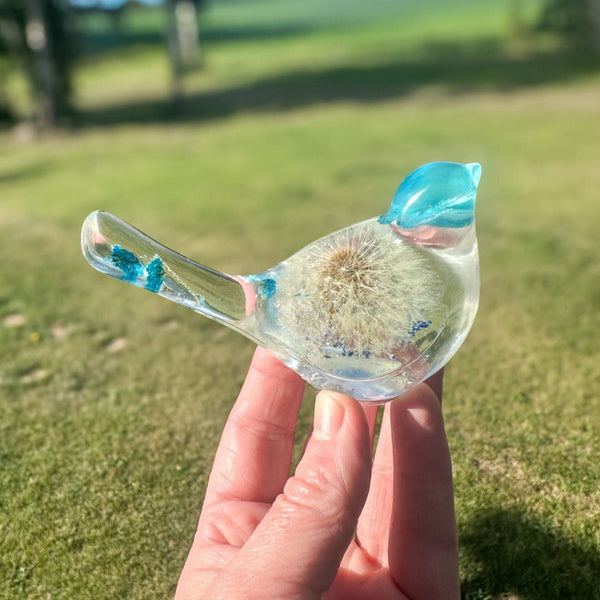 Wish Blue Bird: Petal Whispers & Dreams Handmade Resin Floral Bird
