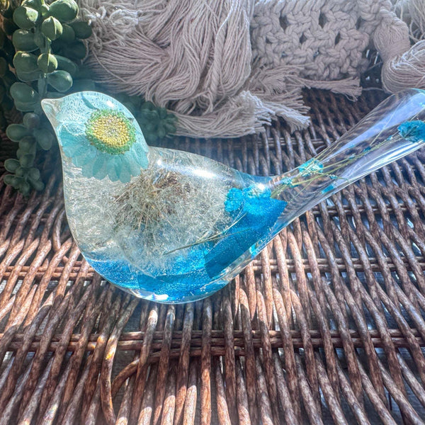 Wish Blue Bird: Petal Whispers & Dreams Handmade Resin Floral Bird