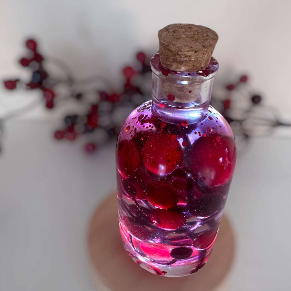 Berry Magic in a Bottle -Sparkling Red Berry Handmade Decor with Light