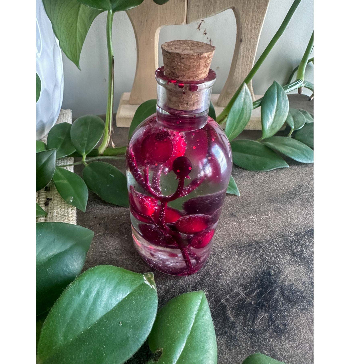 Berry Magic in a Bottle -Sparkling Red Berry Handmade Decor with Light