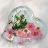 Handcrafted Resin Heart Tray with Real Daisy Flowers & Whimsical Charm