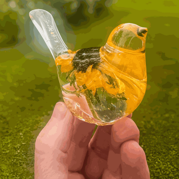 Handmade Golden Meadow resin bird with preserved Black-Eyed Susan and gold leaf botanical decor