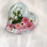 Handcrafted Resin Heart Tray with Real Daisy Flowers & Whimsical Charm