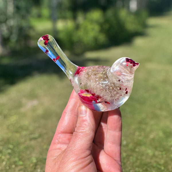 Wish Bird: Dandelion Dreams & Floral Whispers Handmade Resin Red Bird