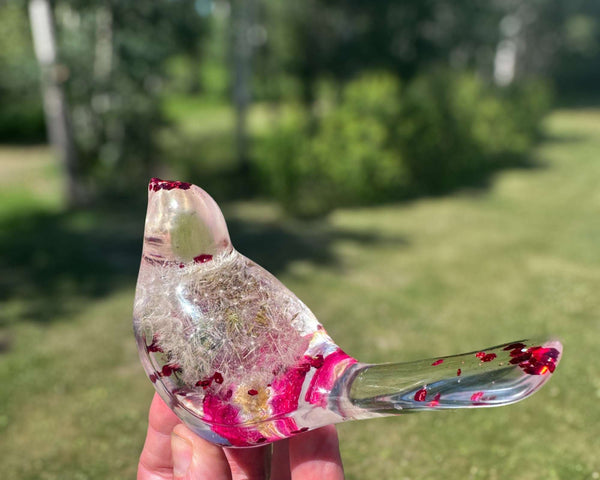 Wish Bird: Dandelion Dreams & Floral Whispers Handmade Resin Red Bird