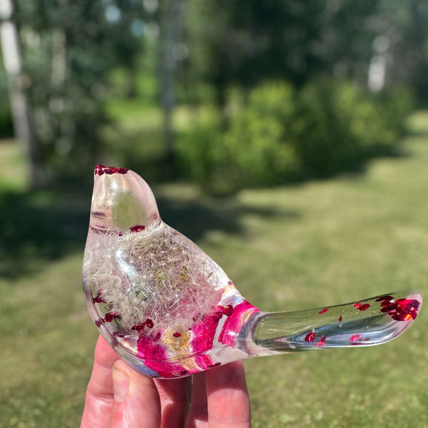 Wish Bird: Dandelion Dreams & Floral Whispers Handmade Resin Red Bird