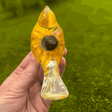 Golden Meadow resin bird with preserved Black-Eyed Susan and gold leaf botanical decor