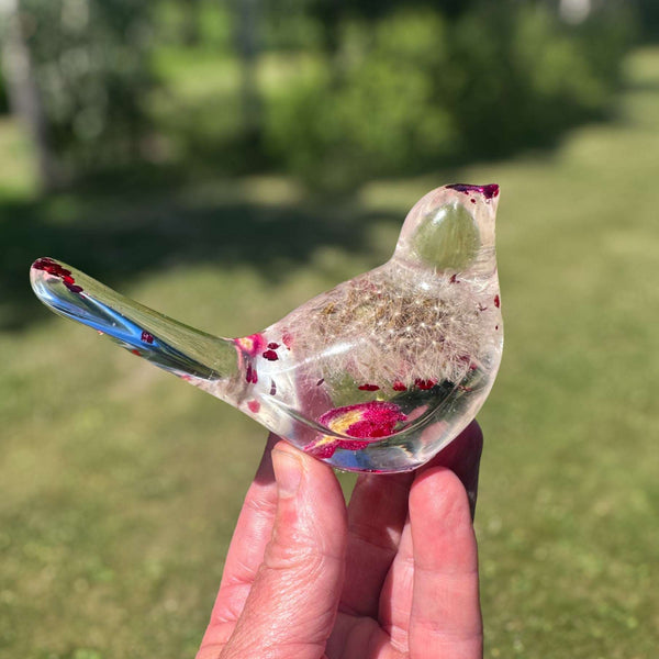 Wish Bird: Dandelion Dreams & Floral Whispers Handmade Resin Red Bird