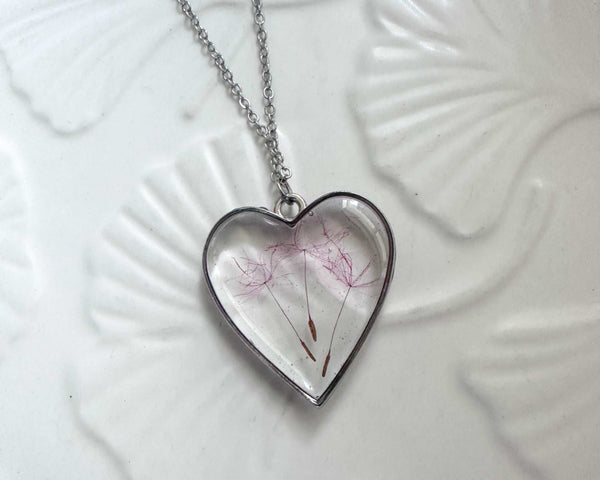 Heart Wishes Pendant - Handmade Fairy Wish Dandelion Resin Pendant