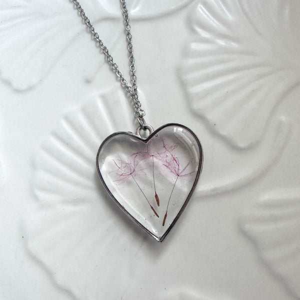 Heart Wishes Pendant - Handmade Fairy Wish Dandelion Resin Pendant