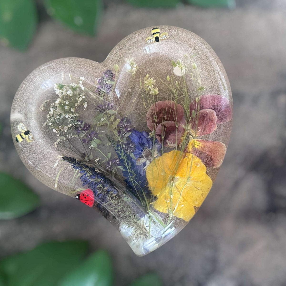 Enchanted Garden Handcrafted Heart Resin Tray with Real Flowers