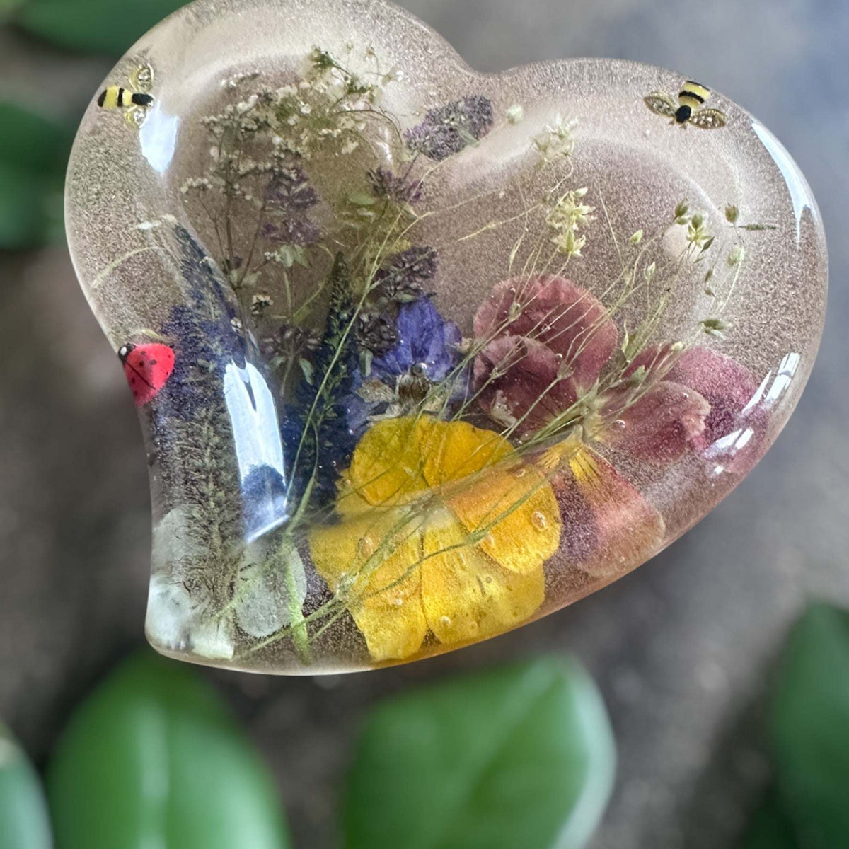 Enchanted Garden Handcrafted Heart Resin Tray with Real Flowers