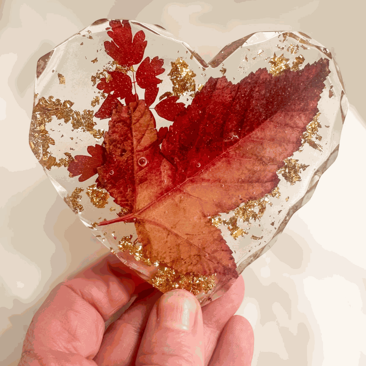 Canadian Maple Leaf Heart Coasters – Resin Decor with Gold Leaf Accent