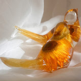 Strawflower resin bird pair with preserved golden yellow strawflowers inside clear resin figurines