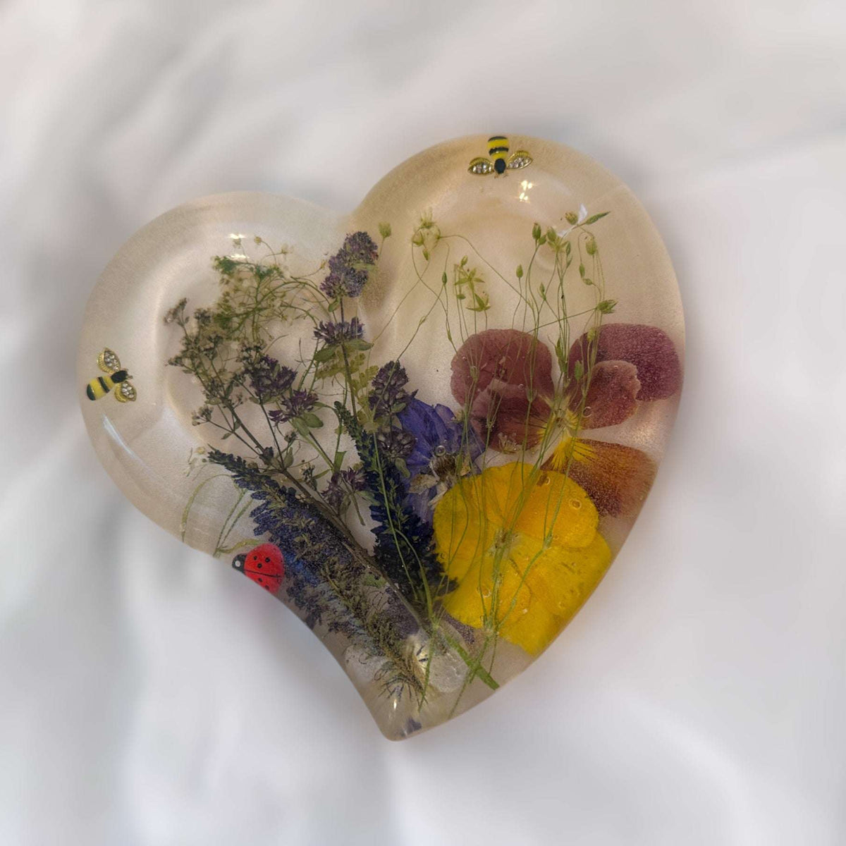 Enchanted Garden Handcrafted Heart Resin Tray with Real Flowers