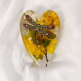 Enchanted Garden Heart - Resin Decor with Dragonfly & Real Flowers