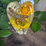 Enchanted Garden Heart - Resin Decor with Dragonfly & Real Flowers