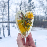 Enchanted Garden Heart - Resin Decor with Dragonfly & Real Flowers