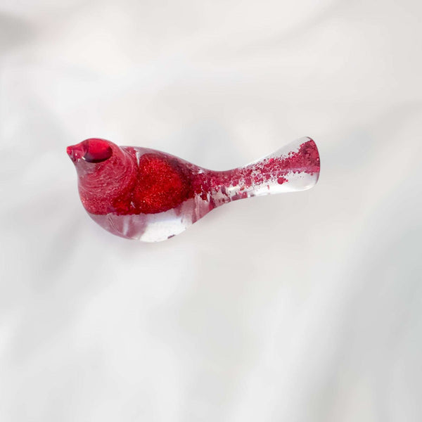 Lovebird Resin Figurine: Unique Handmade Bird Decor with Red Hearts