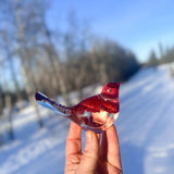 Lovebird Resin Figurine: Unique Handmade Bird Decor with Red Hearts