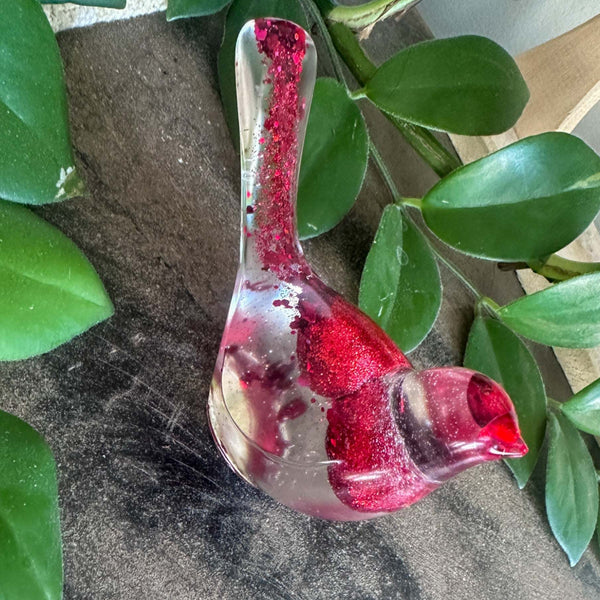 Lovebird Resin Figurine: Unique Handmade Bird Decor with Red Hearts