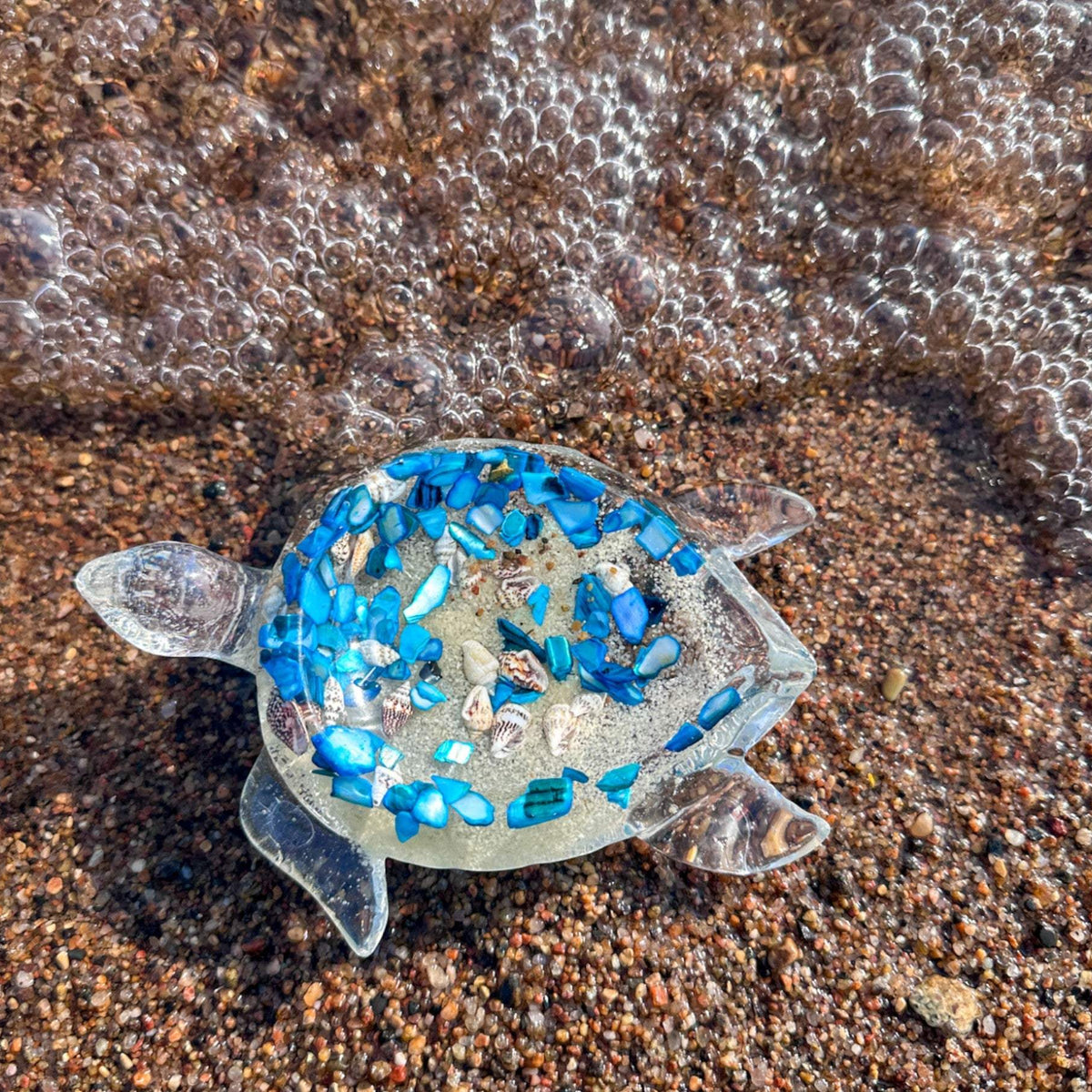 Ocean Treasure Turtle Trinket Tray–Handmade Resin Turtle with Seashell