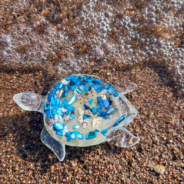 Ocean Treasure Turtle Trinket Tray–Handmade Resin Turtle with Seashell