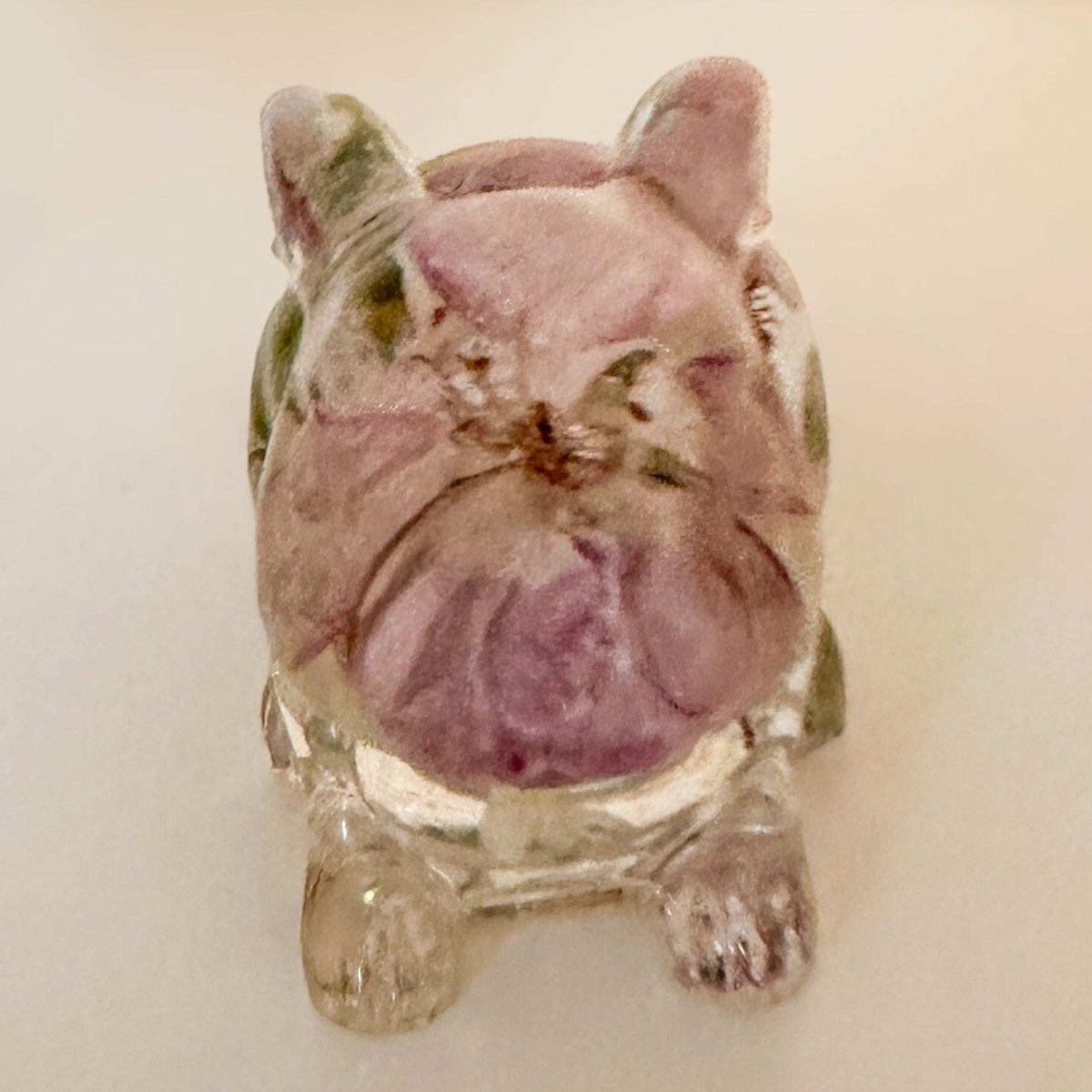 Pair of apple blossom resin bunnies with preserved apple blossoms inside handcrafted decor