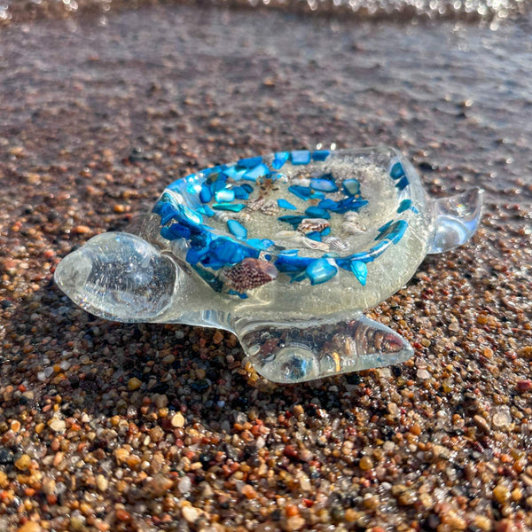 Ocean Treasure Turtle Trinket Tray–Handmade Resin Turtle with Seashell