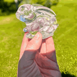 Pair of handmade apple blossom bunnies with real preserved flowers inside clear resin decor