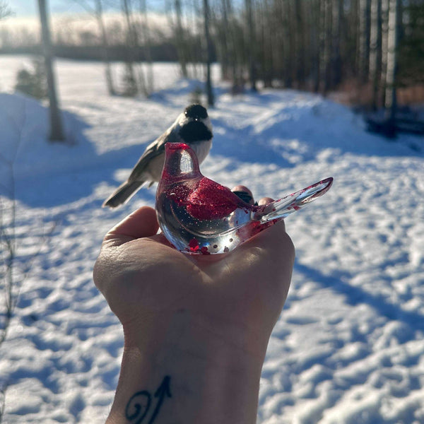 Lovebird Resin Figurine: Unique Handmade Bird Decor with Red Hearts