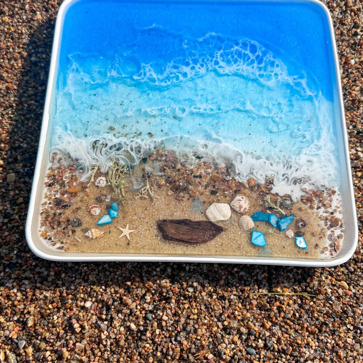 Ocean Dreams Porcelain Tray - Handmade Resin Ocean Tray with Seashells